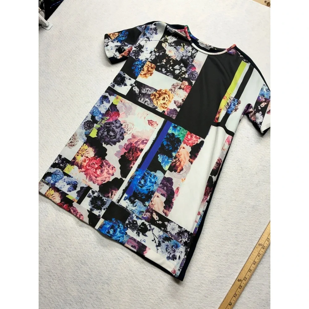 Zara Floral Geometric T-Shirt Dress Art Maximalist Patchwork Large Multi - Picture 2 of 10